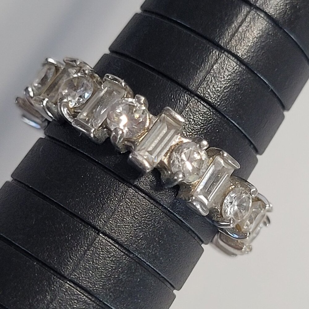 Emerald Cut Halo Round Classic Ring Wedding Band Engagement Silver CZ Sz 8.5